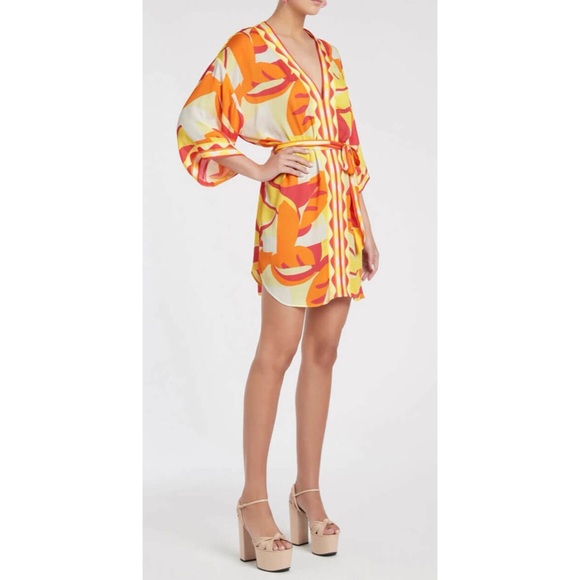 REBECCA VALLANCE Sorrento Short Waist-Tie Coverup Kimono Dress Size XS - Picture 3 of 13